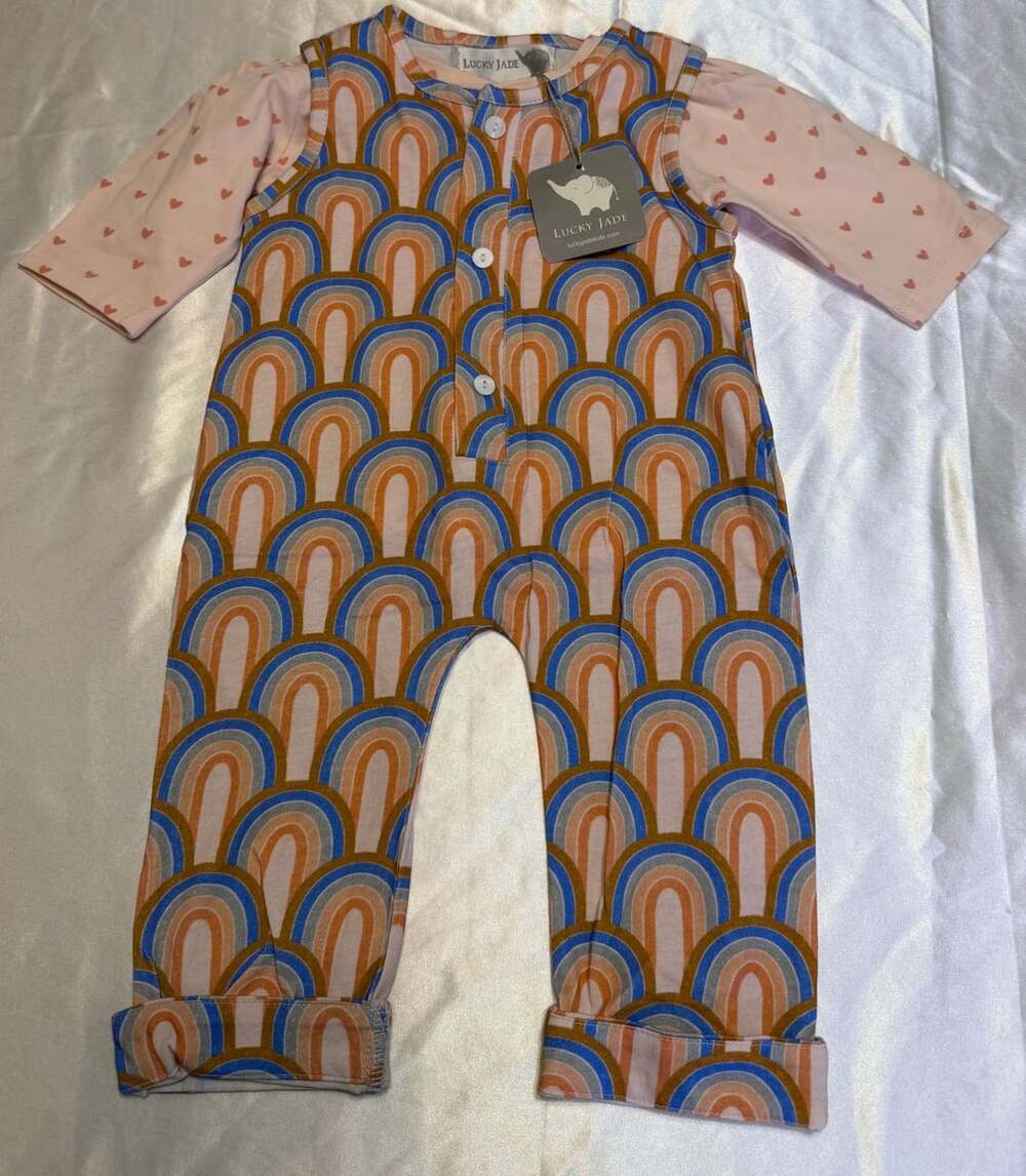 Lucky Jade Rainbow Arch Pattern Long Sleeve Romper